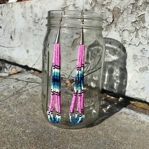 Handmade Native American Beaded Long Drop Dangle Earrings